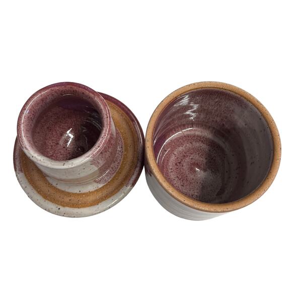 Studio Art Pottery Pink Leaf Soft Butter Bell Keeper Crock Stoneware Signed - Picture 5 of 8